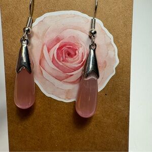 NWT. Fashion earrings. Silver Hook Pink Cat Eye GemstoneTeardrop shaped